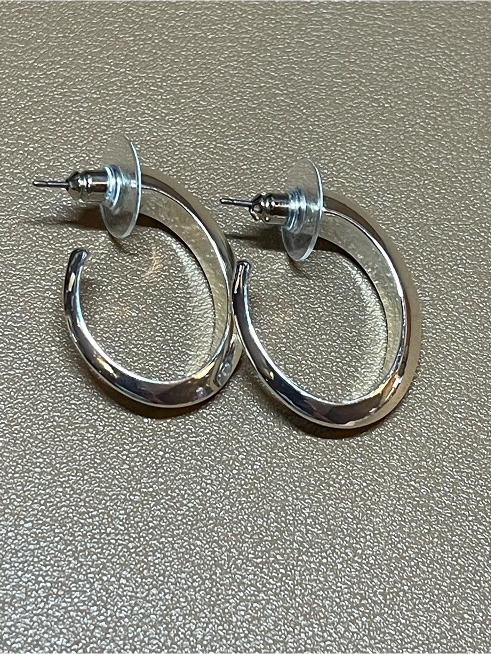 Chunky Silver Tapered C Hoop Earrings High Shine Minimalist